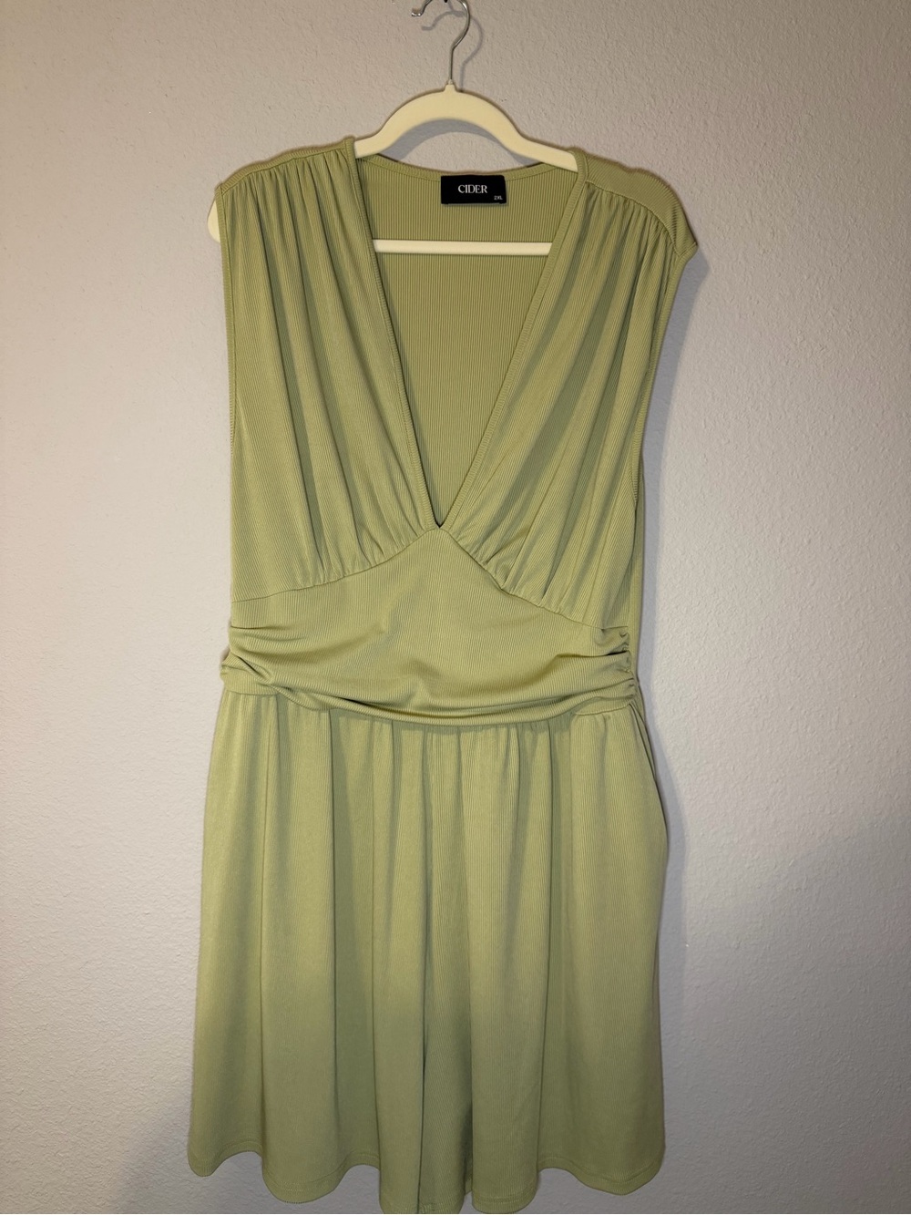 Cider Light Olive V-Neck Sleeveless Romper - Picture 1 of 3